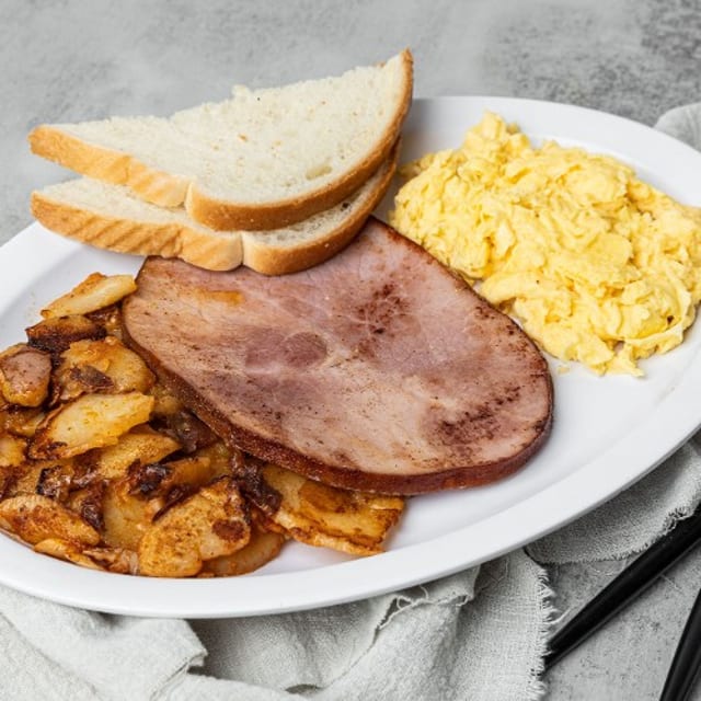 2 Extra Large Eggs with Ham Steak.